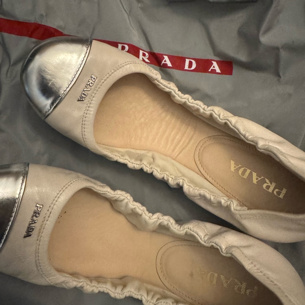 Prada Women's Silver and Cream Flats